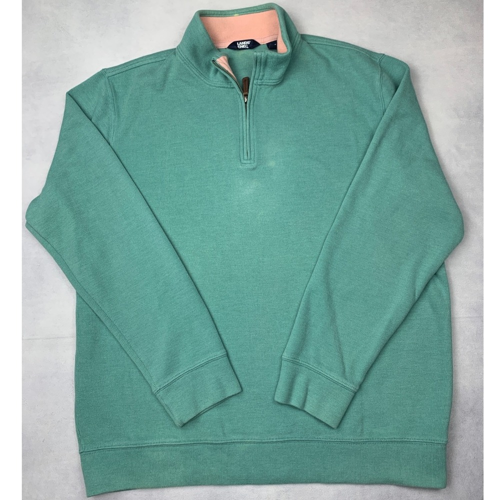Lands' End Mens XL Tall Quarter Zip Pullover Seafoam Green Peach Mock Neck‎ XL/T
